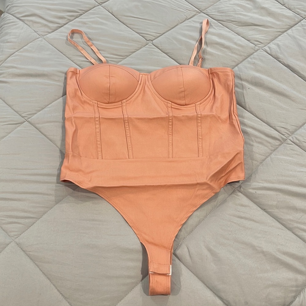 Pink Faux Leather Bustier Bodysuit